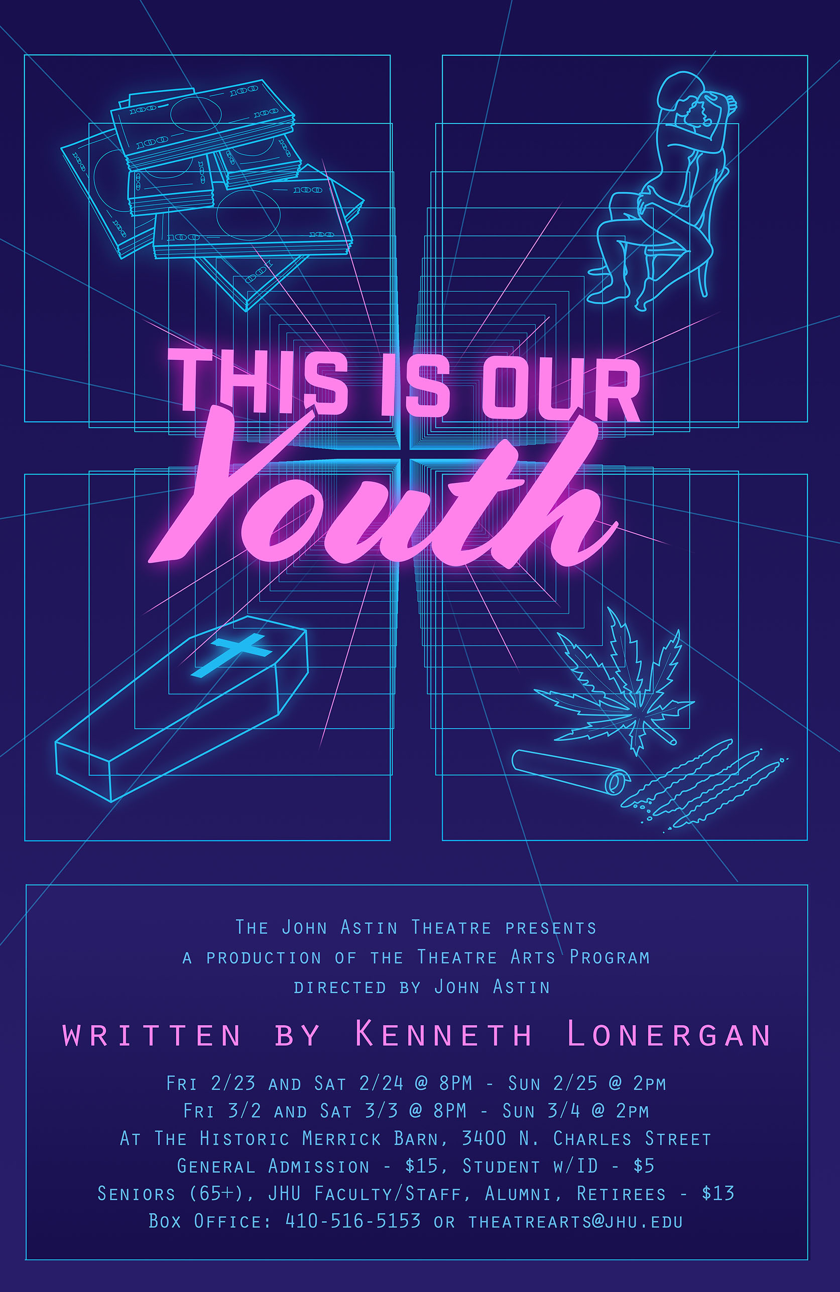 Symbols for money, sex, death, and drugs fly forward over the title This is Our Youth